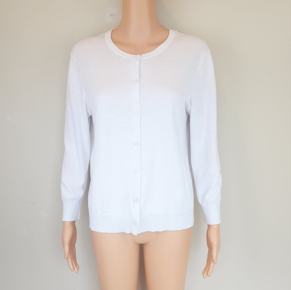 Loft White  long sleeve button down cardigan sweater - Picture 1 of 8